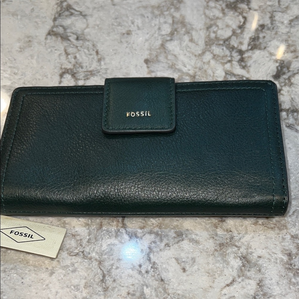 Fossil Dark Teal Leather Snap Wallet